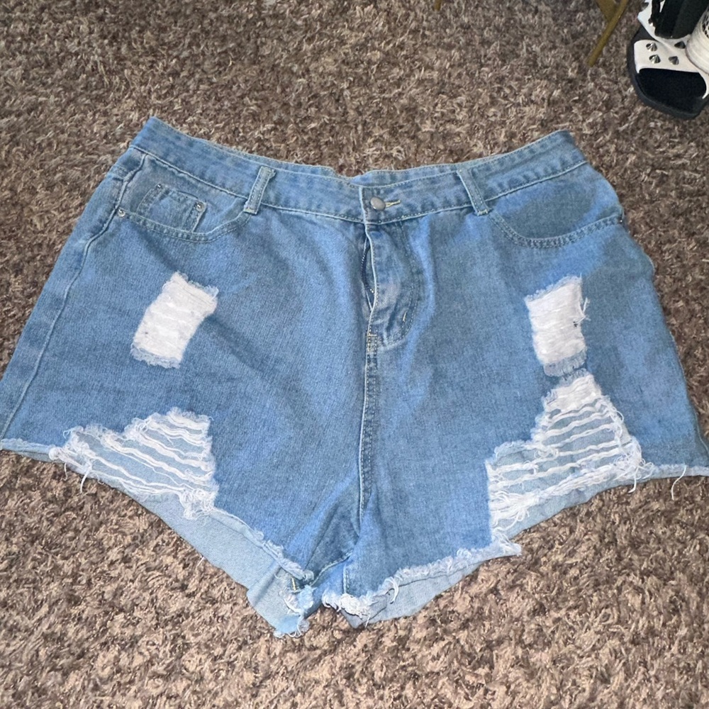 SHEIN Blue Distressed Jean Shorts High-Waisted